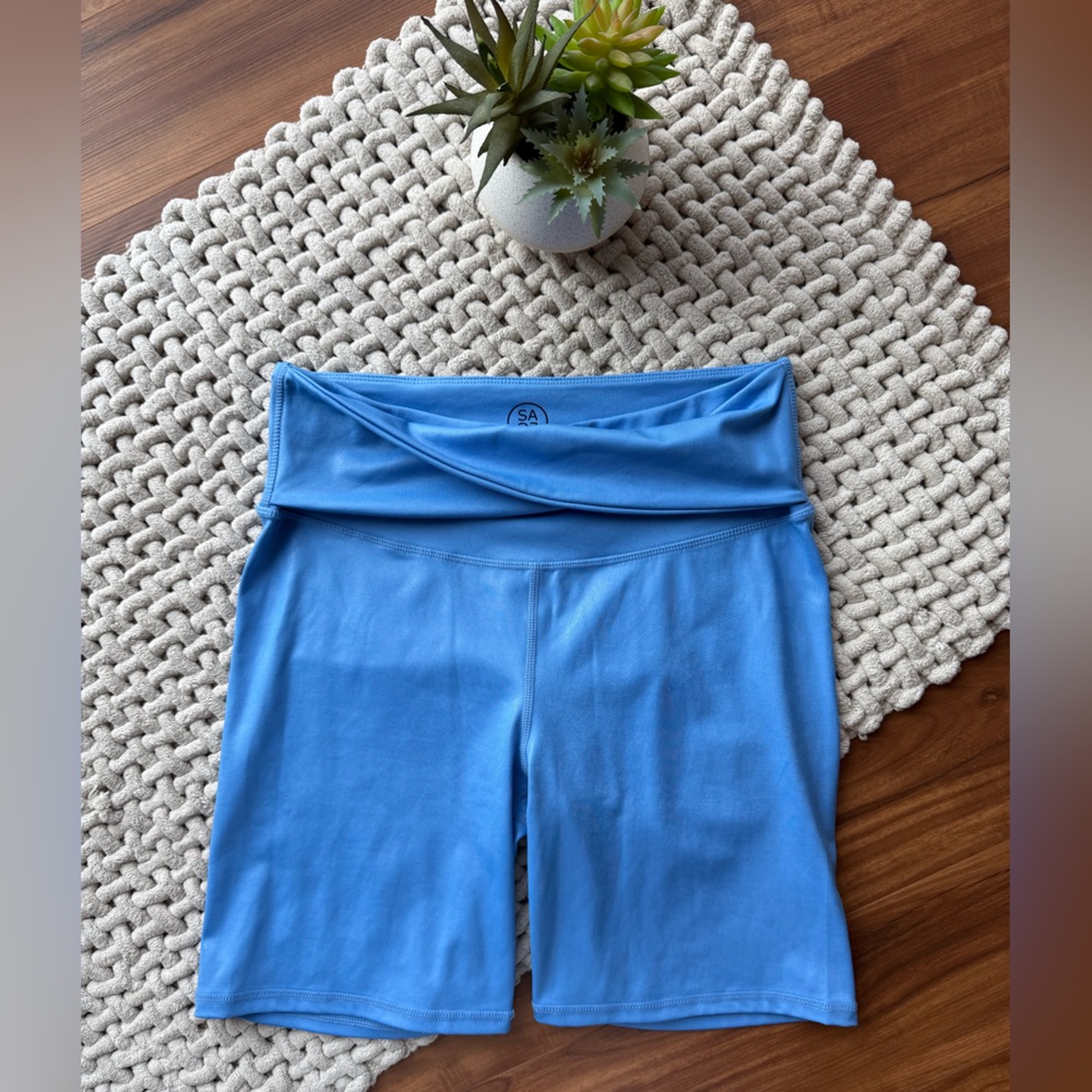 SAGE Collective | Blue Twist Front Metallic Sheen Biker Shorts |Medium